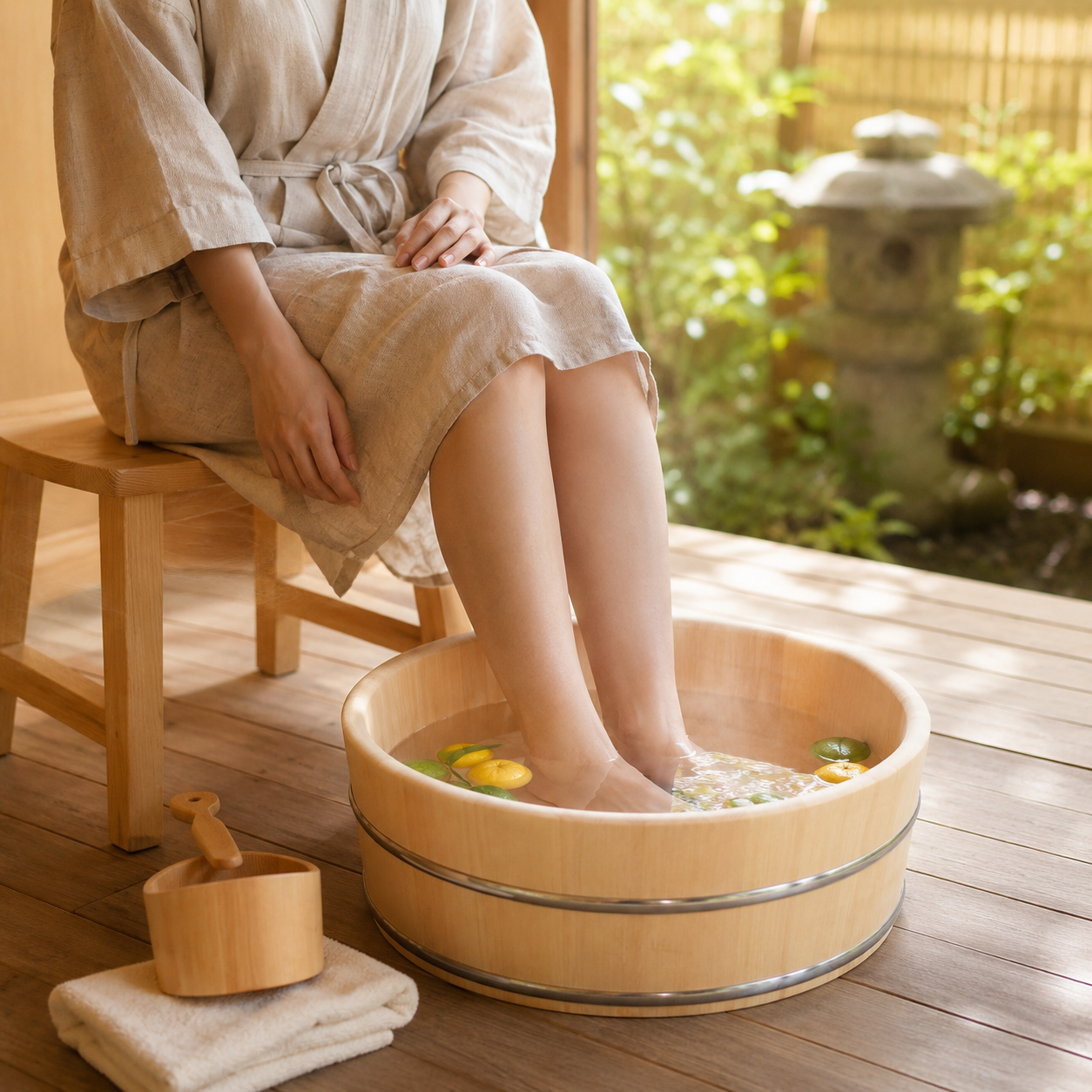 Hinoki Foot Bath Tub Barrel-Style — lifestyle