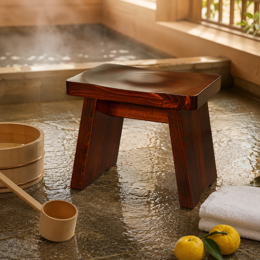 Lifestyle image in a Japanese hinoki bathroom