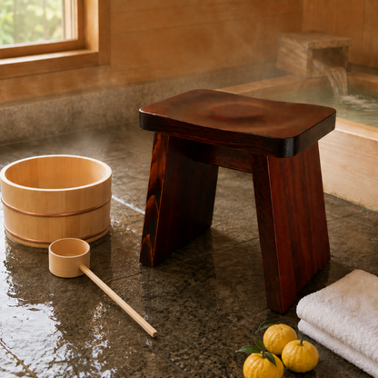 Lifestyle image in a Japanese hinoki bathroom