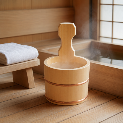 Hinoki Bath Bucket with Handle — lifestyle