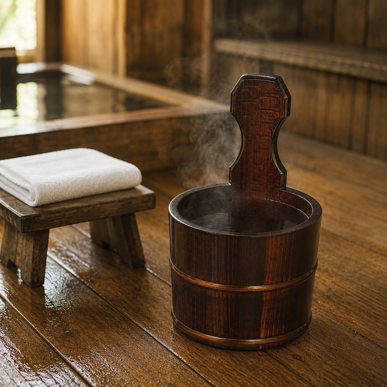 Kiso Lacquered Bath Bucket with Handle — lifestyle